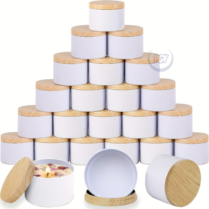 Candle Making Jars With Lids - ชุดเครื่องมือทำเทียนในโถโลหะสีขาว โถเทียนขนาด 4 ออนซ์ พร้อมฝาปิด ภาชนะเปล่าแบบพกพา
