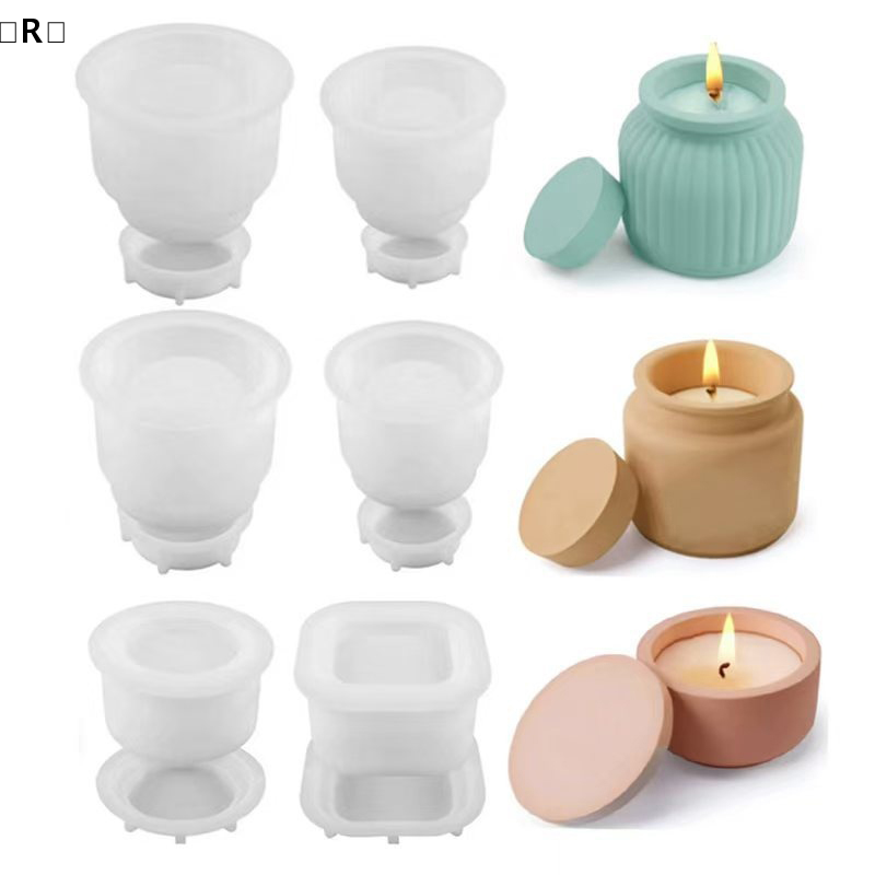 Candle Making Jars With Lids - แม่พิมพ์ซิลิโคนทำเทียนพร้อมฝาปิด 1 ชุด - แม่พิมพ์ทำขวดเทียนหอมสำหรับเรซิ่น คอนกรีต