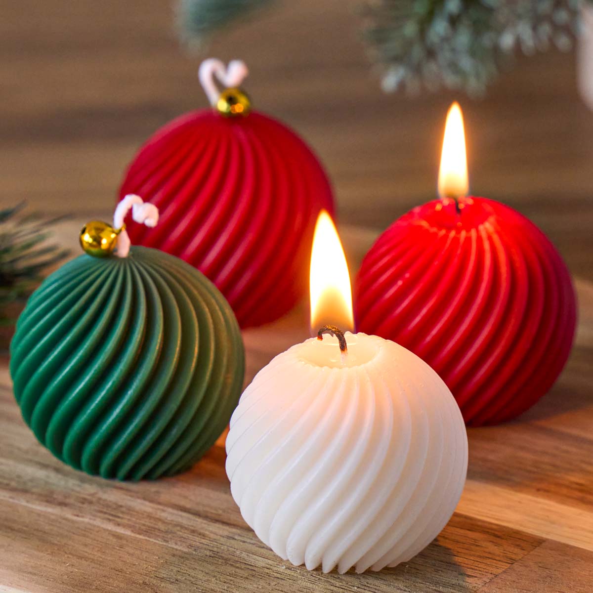 Candle Making Books For Beginners - แม่พิมพ์เทียนซิลิโคนทรงลูกบอลหมุนได้ 3 มิติ ของที่ระลึกคริสต์มาสฤดูหนาว ลายทาง DIY