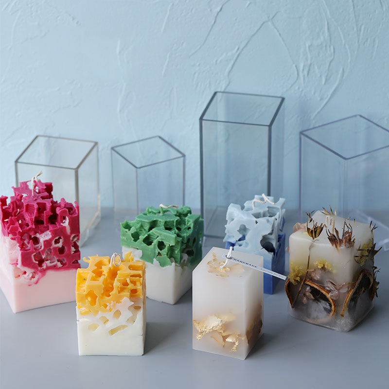 Candle Making Activity - 3D สแควร์สี่เหลี่ยมผืนผ้าคอลัมน์เทียนแม่พิมพ์เทียนทําด้วยมือทําแม่พิมพ์ DIY Cuboid อะคริลิคพลาสติกชุดแม่พิมพ์เทียนหล่อ